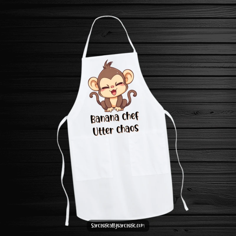 Funny apron featuring a kawaii monkey dramatically rolling its eyes while cooking, perfect for chefs with attitude.