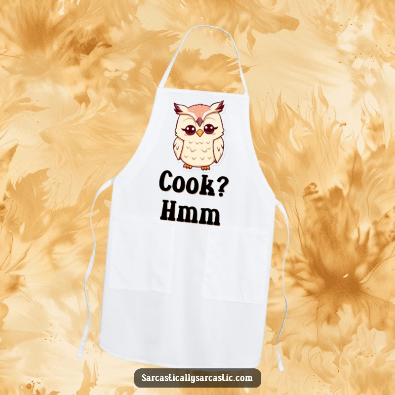 Funny Kawaii Owl Apron: A cute owl tilts its head with a funny, quizzical look, ideal for thoughtful kitchen activities.