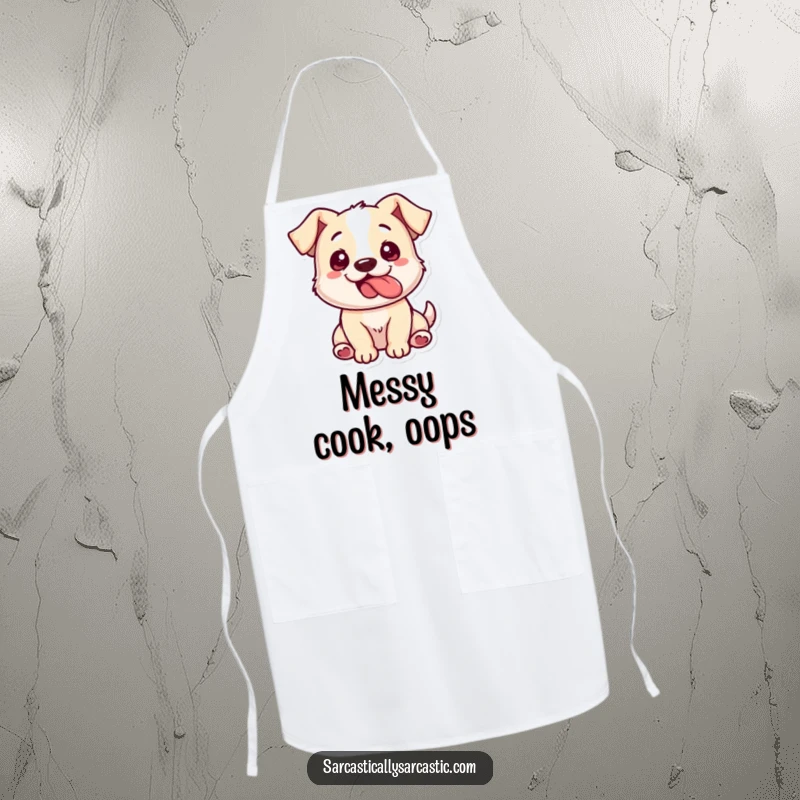 Funny Dog Apron: A dog playfully sticks its tongue out from the side, perfect for a humorous cooking experience.