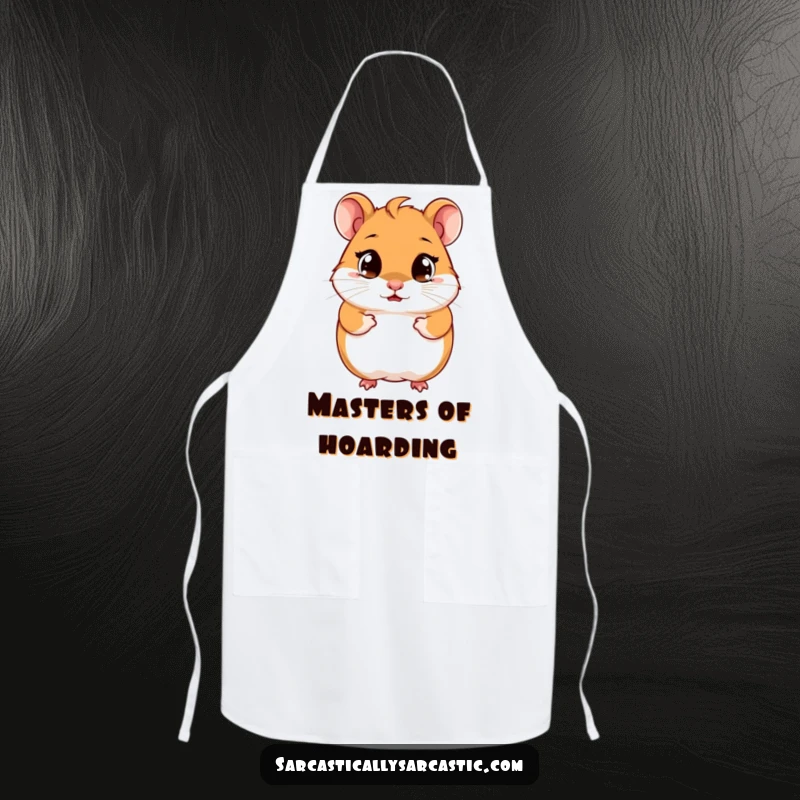 Funny hamster apron showing a cute chef hamster with a knowing smirk and bright, observant eyes, ready to cook.