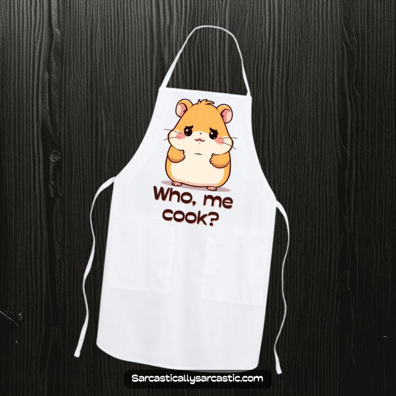 Funny Kawaii Hamster Apron: A cute hamster shrugs with a deadpan, funny expression, ideal for humorous kitchen activities.