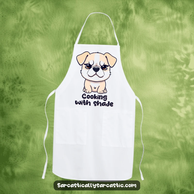 Funny apron with a sarcastic dog giving a raised eyebrow and smirk, perfect for the witty cook, a funny gift.