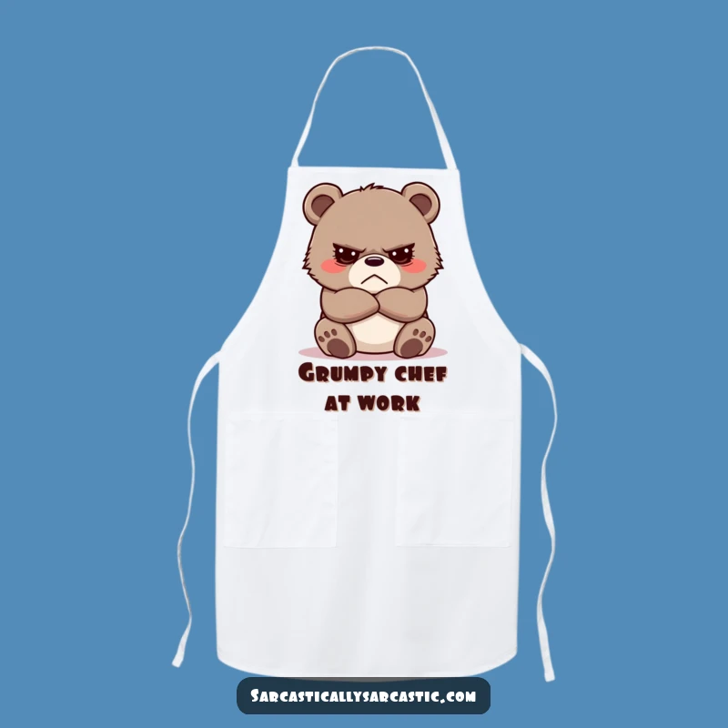 Funny Grumpy Bear Cub Apron - Crossed Arms Kitchen Wear, Humorous Cooking Gift
