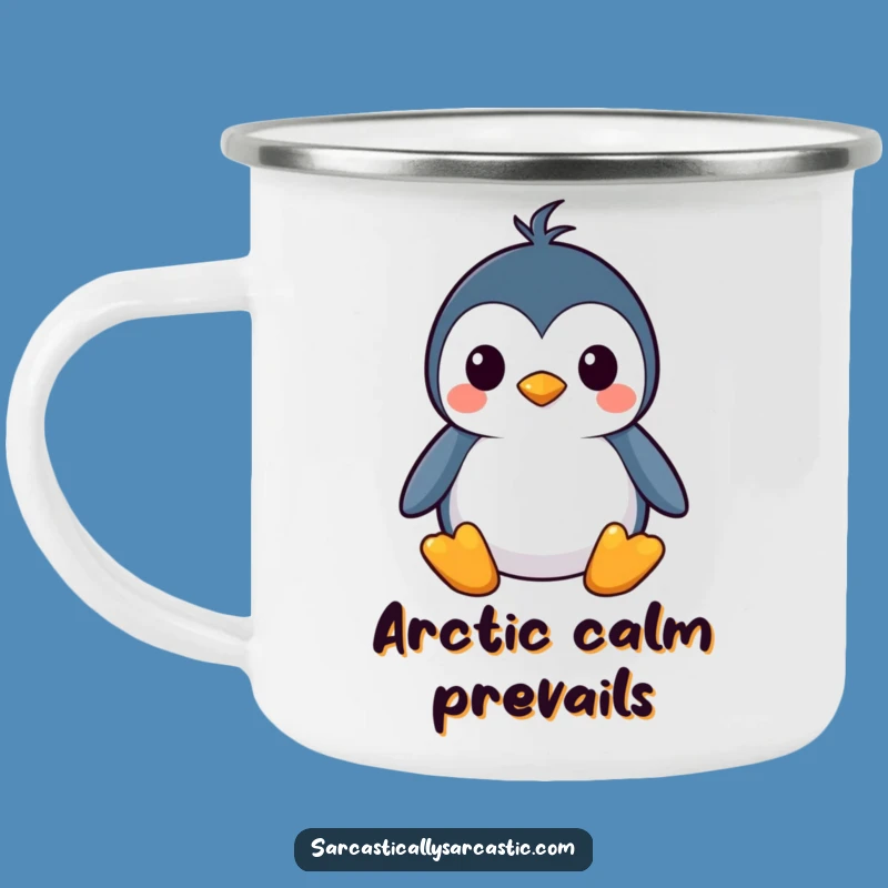 Funny Kawaii Penguin Camping Mug: Rugged Straight Face, Ideal Funny Gift for Outdoors