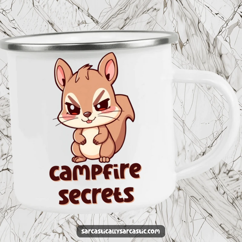 Funny Kawaii Squirrel Camping Mug: A cute squirrel gives a funny, sly wink, perfect for witty outdoor sipping.