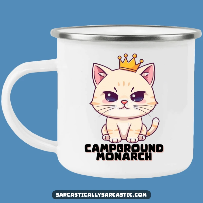 Funny Royal Cat Camping Mug: Deadpan Explorer - Durable Funny Gift!