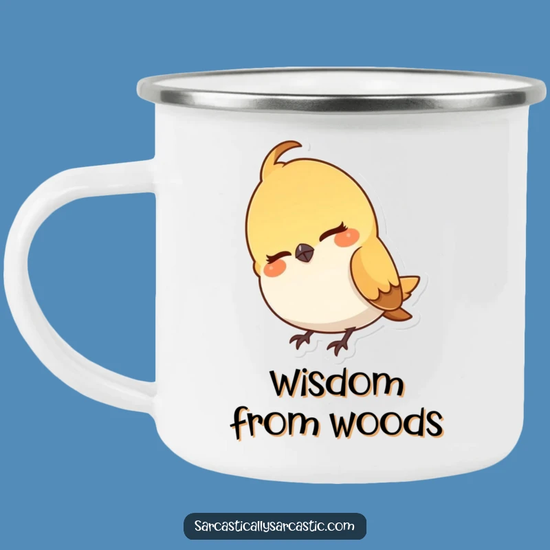 Funny Bird Camping Mug: Durable Head Cock Smirk Character, Humorous Outdoors Gift