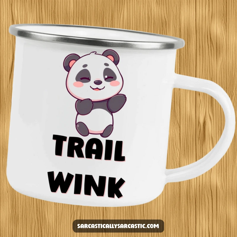 Funny panda camping mug with a durable design and a cheerful panda bear giving a subtle, knowing wink.
