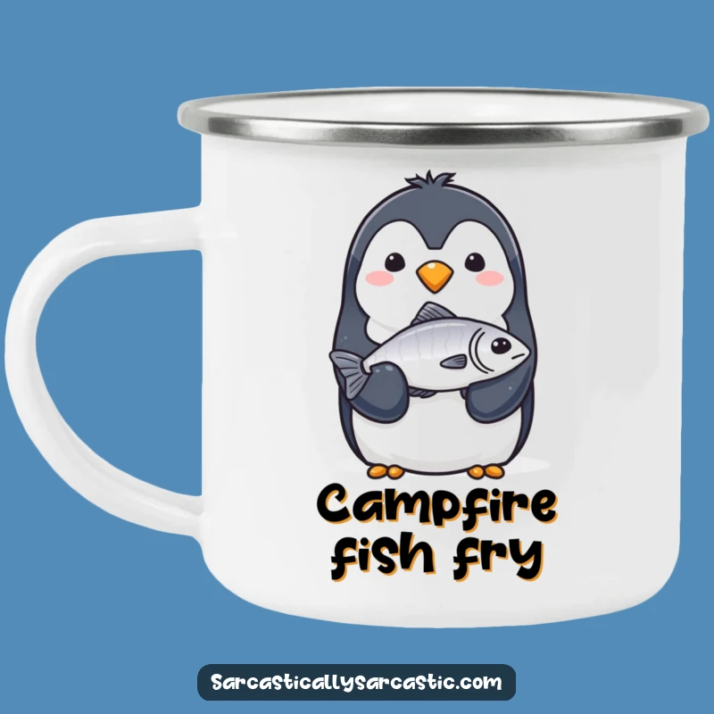 Funny Penguin Fish Camping Mug: Adventure with Dry Humor