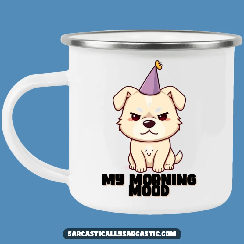 Funny Sarcastic Dog Party Hat Camping Mug: Rugged & Hilarious Outdoor Gift