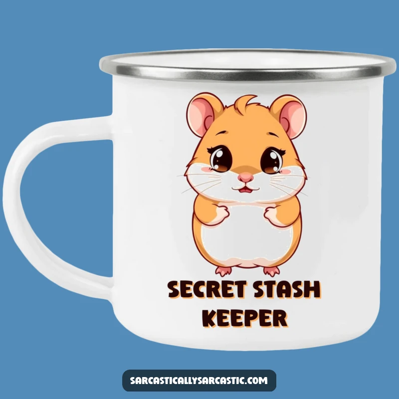 Funny Hamster Camping Mug: Cute Smirking Enamel Cup, Perfect Gift!