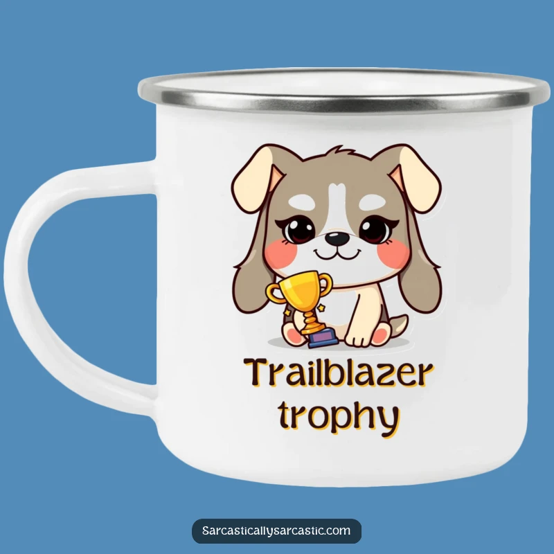 Funny Smug Dog Trophy Camping Mug - Victorious Pooch Cup, Whimsical Funny Gift