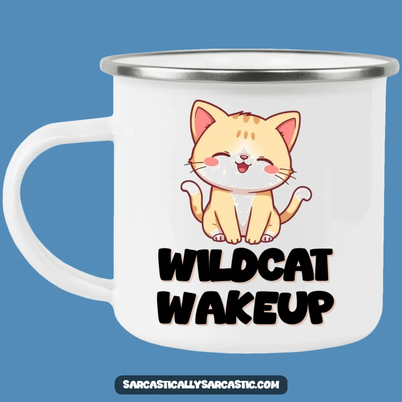 Funny Kawaii Cat Smirk Camping Mug - Adventure with Feline Attitude