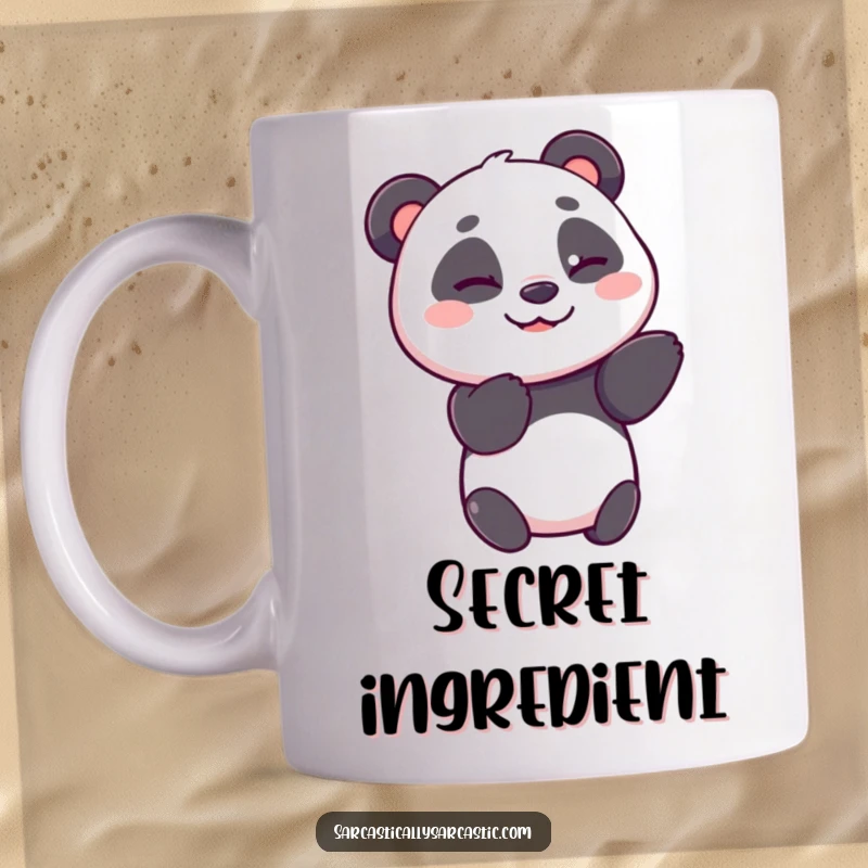 Funny panda mug featuring a cute, cheerful bear giving a subtle, knowing wink with a friendly expression.