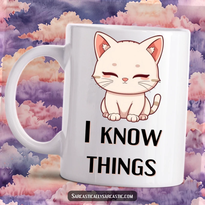 Funny mug featuring a kawaii cat giving a slow, deliberate, knowing blink, conveying unspoken understanding and gentle judgment.