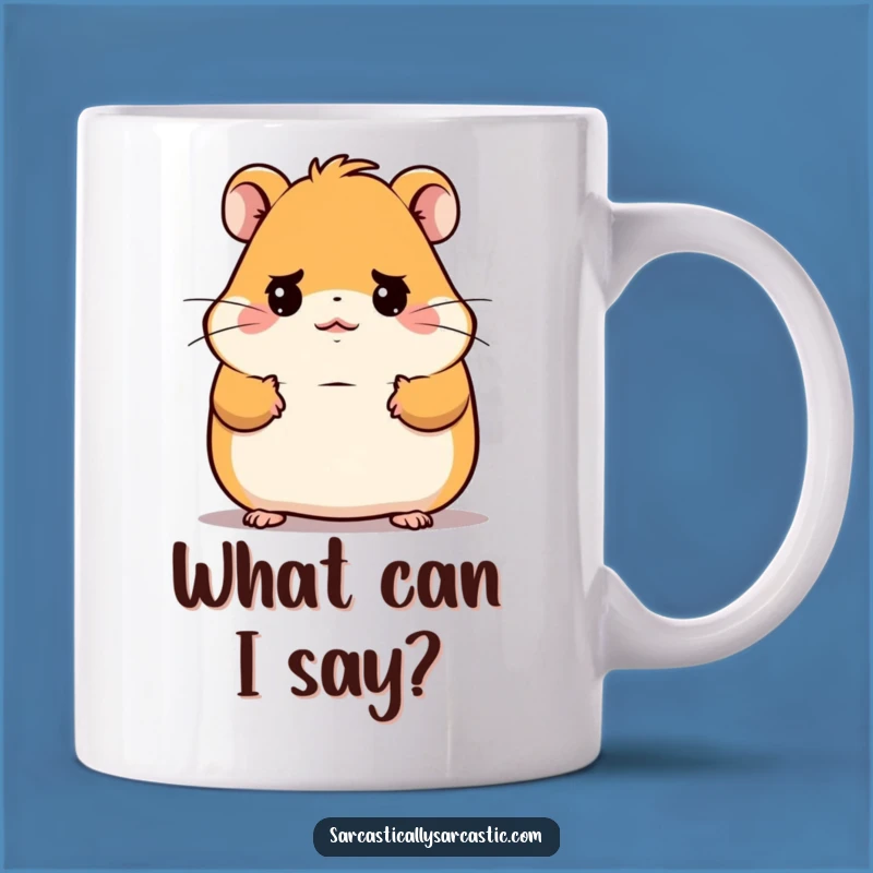 Funny Kawaii Hamster Mug: Shrugging 'IDK' Expression, Perfect Funny Gift for the Unsure!