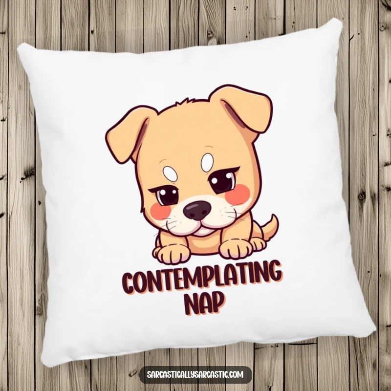 Funny dog pillow with a dog raising one eyebrow, exuding knowing amusement. A soft and humorous home accent.