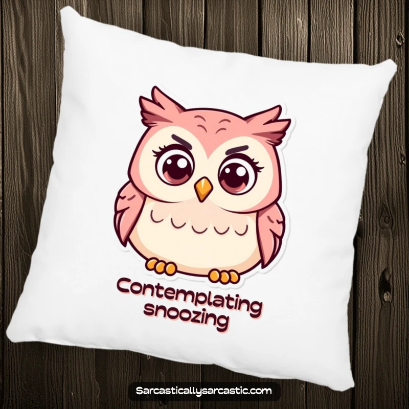Funny pillow featuring a curious owl with a tilted head, perfect for adding cozy, thoughtful humor.