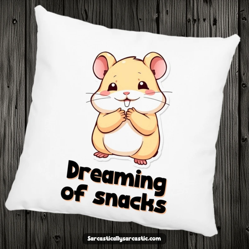 Funny kawaii hamster pillow with a paw to mouth, stifling a smile, perfect for cozy comfort and a funny gift.