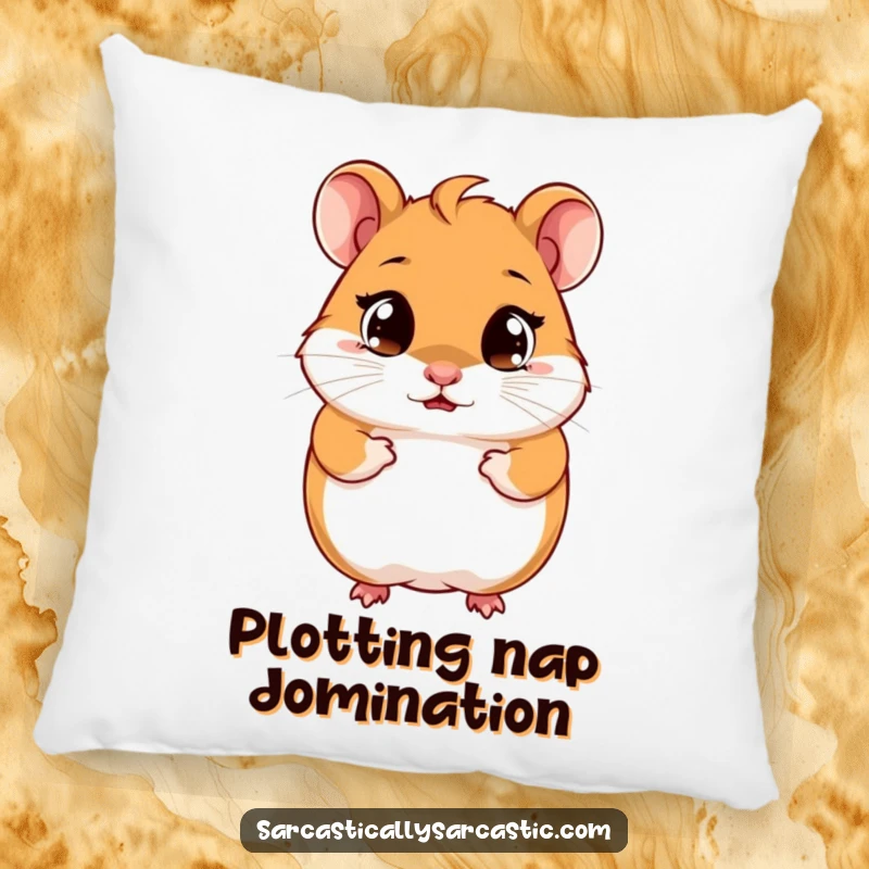 Funny hamster pillow with a cute, smirking character, bright observant eyes, adding a touch of playful comfort to any room.