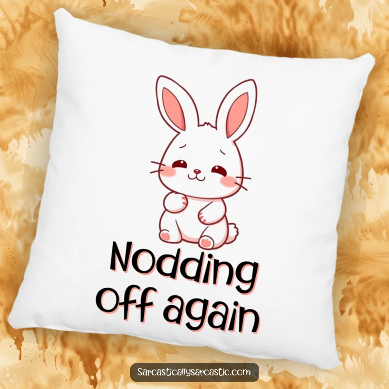 Funny kawaii rabbit pillow, delightfully soft, showing a character’s slow, deliberate nod of thoughtful approval.