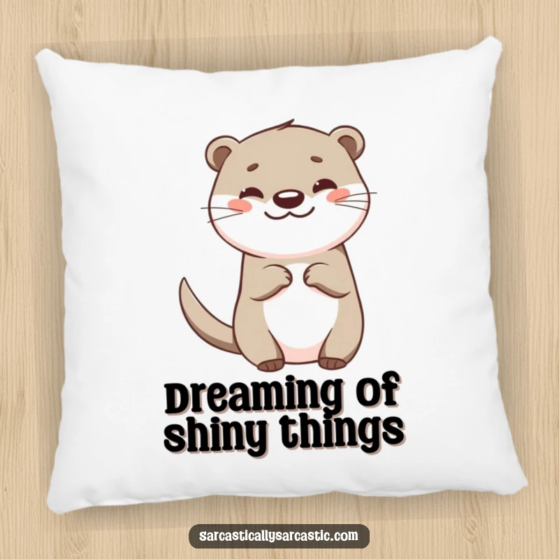 Funny otter pillow with a happy otter character, a teasing tail flick, and a smirk, adding playful comfort.