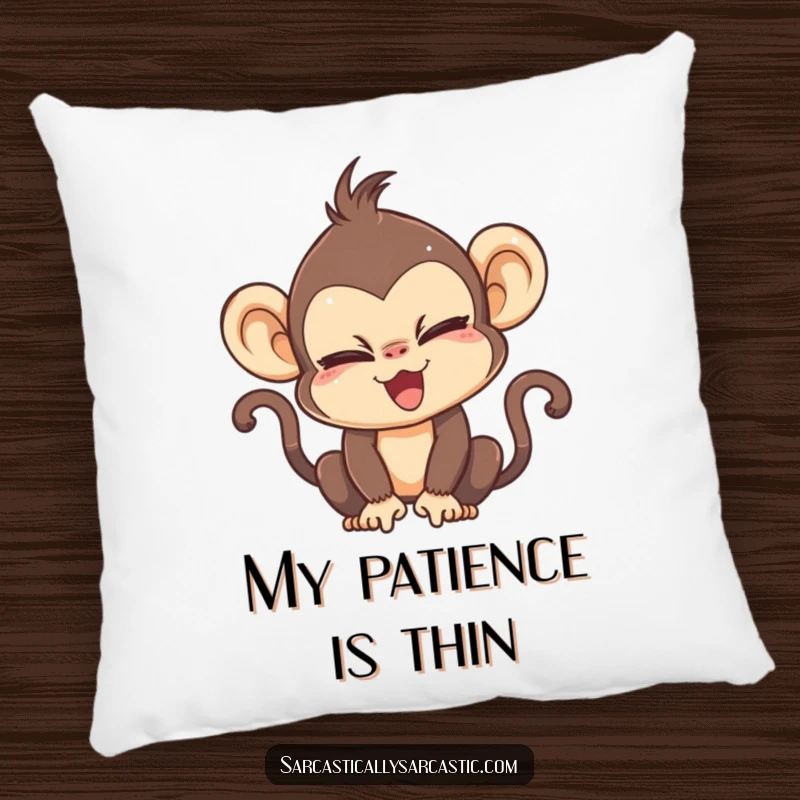 Funny pillow with a soft kawaii monkey character dramatically rolling its eyes in a sassy, humorous way.