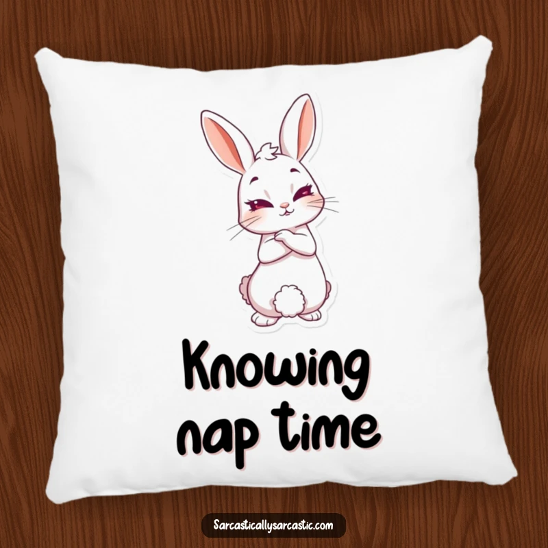 Funny knowing rabbit pillow featuring a sly rabbit leaning back with a knowing smirk, perfect for adding comfort and playful charm.