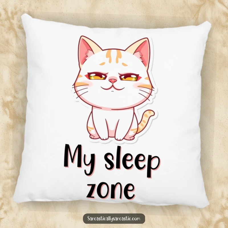 Funny Kawaii Cat Rolling Eyes Pillow featuring a cute cat character with an exaggerated eye-roll, offering comfortable and humorous home decor.