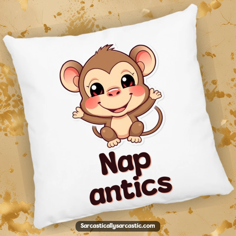Funny monkey pillow with a soft texture and a playful primate character pulling an amusingly funny face.