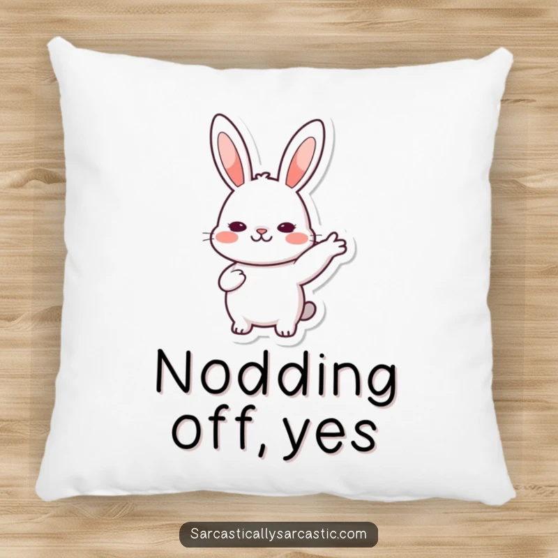 Funny Pillow: Kawaii rabbit with a slow, deliberate nod, offering comfort and a dose of gentle, agreeable humor, a great funny gift.