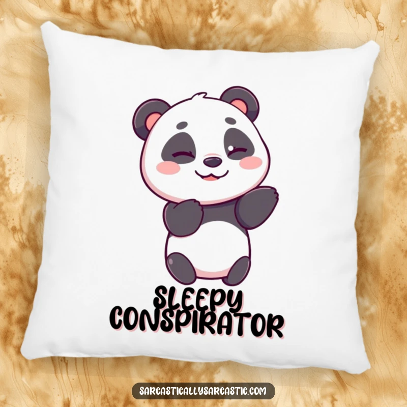 Funny panda pillow featuring a soft texture and a cheerful panda bear giving a subtle, knowing wink.