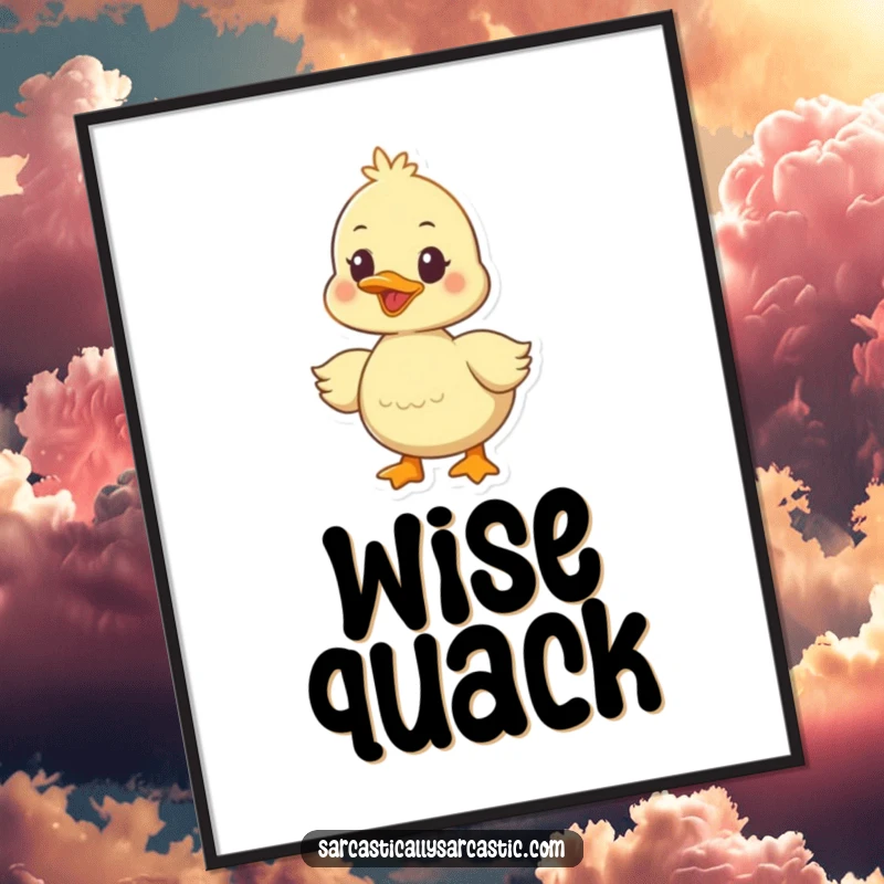 Funny duckling digital art print of a happy quacking bird with a smart, knowing glance, perfect for instant decor.