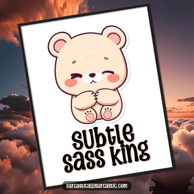 Funny eye-roll kawaii bear digital art print, character with crossed paws and subtle eye-roll, high-resolution for printing.