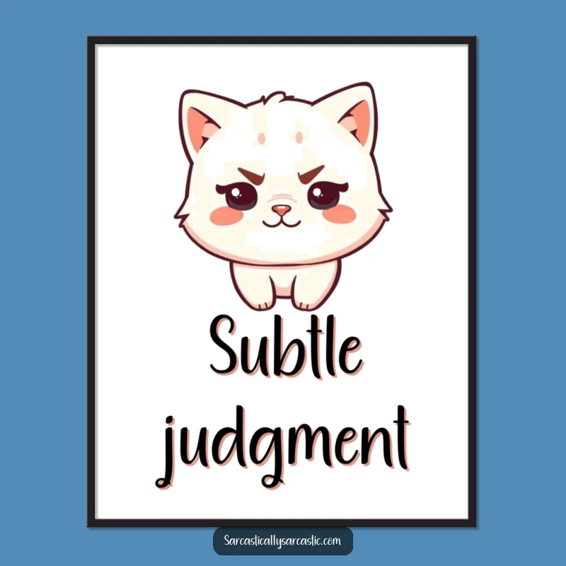 Funny Kawaii Cat Digital Art: Sassy Eyebrow Smirk, Printable Hilarious Gift