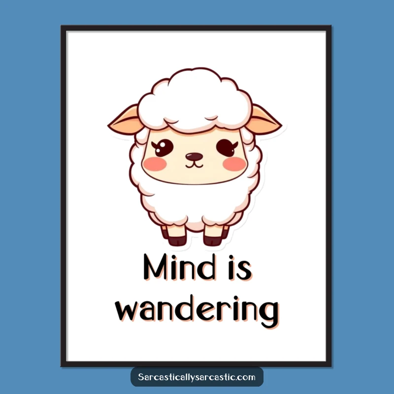 Funny Kawaii Sheep Digital Art: Vacant Stare Decor, Instant Funny Gift Download