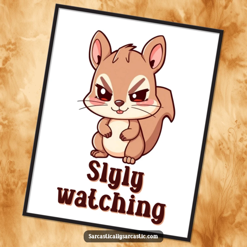 Funny Kawaii Squirrel Digital Art Print: A cute squirrel gives a funny, sly wink, perfect for instant playful display.