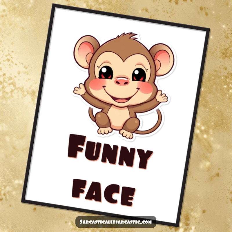 Funny monkey digital art print of a playful primate making a hilarious, funny face, perfect for instant wall decor.