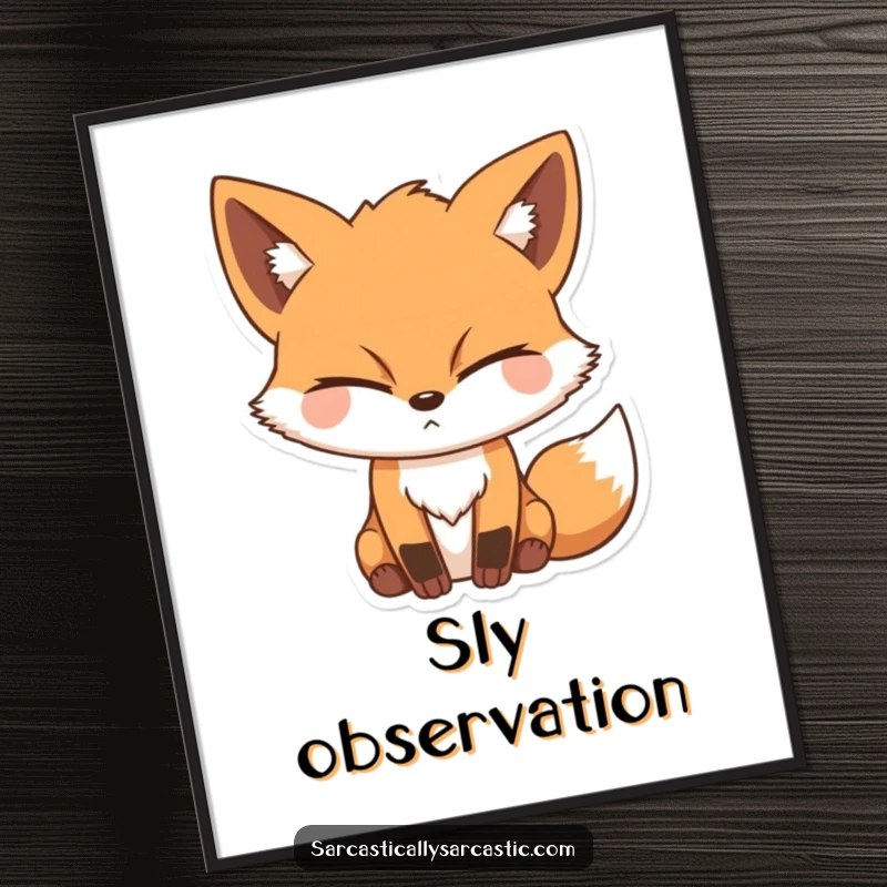 Funny digital art print of a fox character with a sly grin and a single closed eye, conveying cunning and mischievous charm.