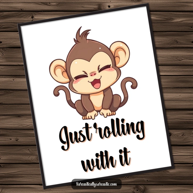 Funny digital art print of a kawaii monkey dramatically rolling its eyes with a sassy expression.