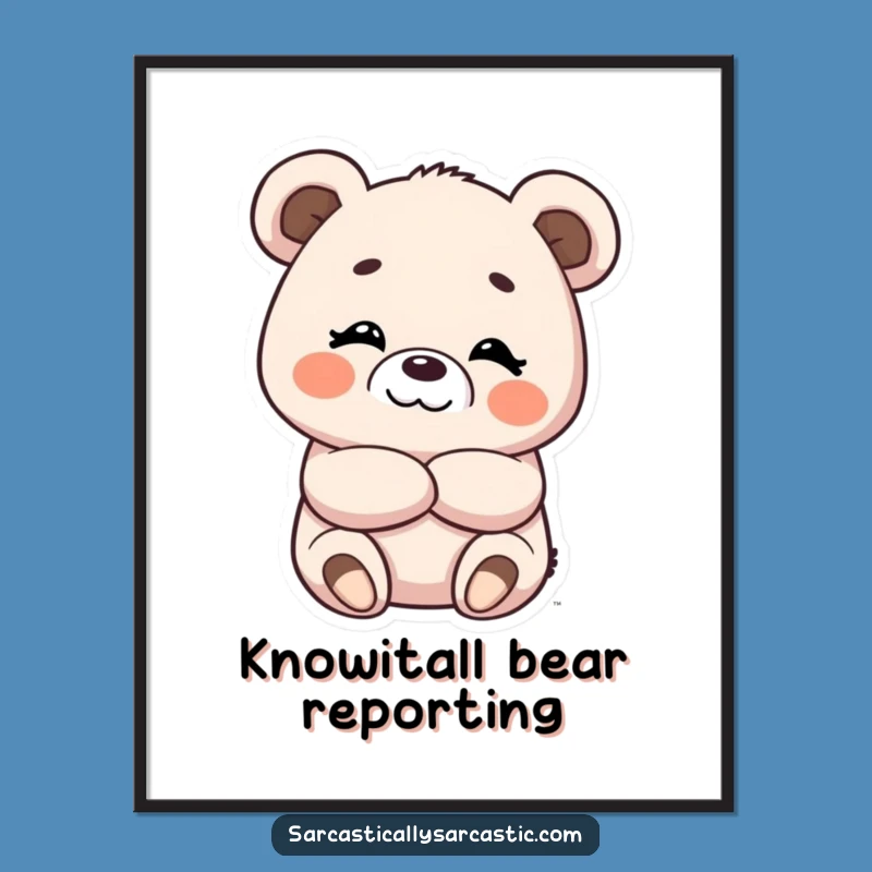 Kawaii Bear Smirk Digital Art, Instant Cute Wall Decor