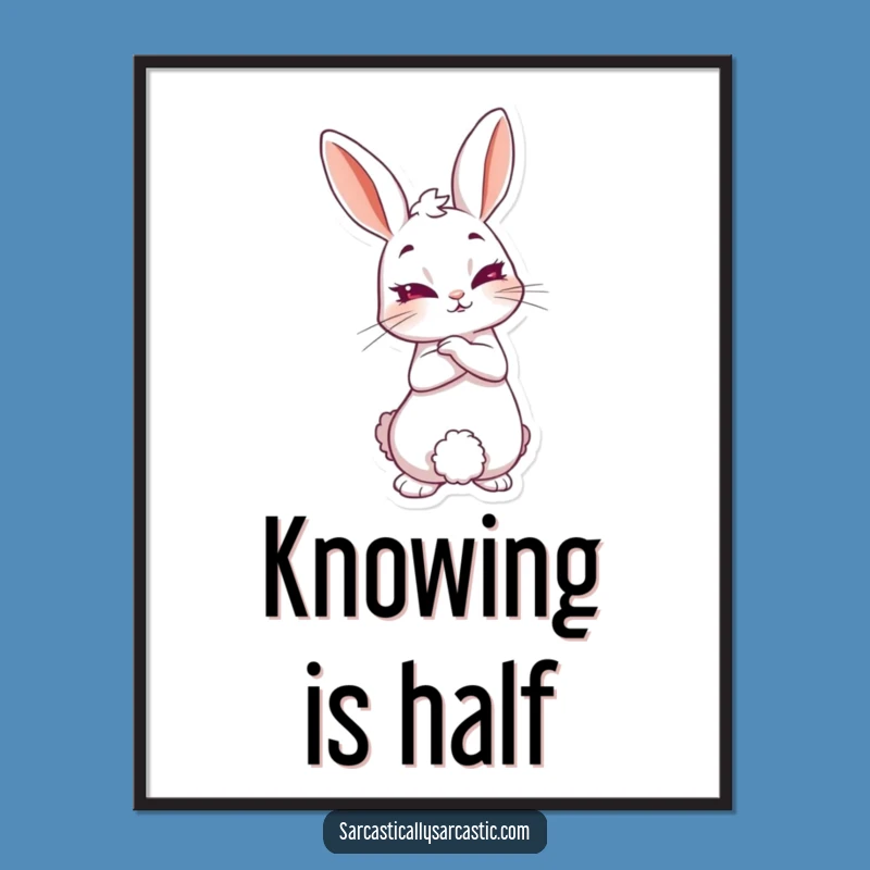 Funny Knowing Rabbit Digital Art - Sly Character Print, Instant Funny Gift