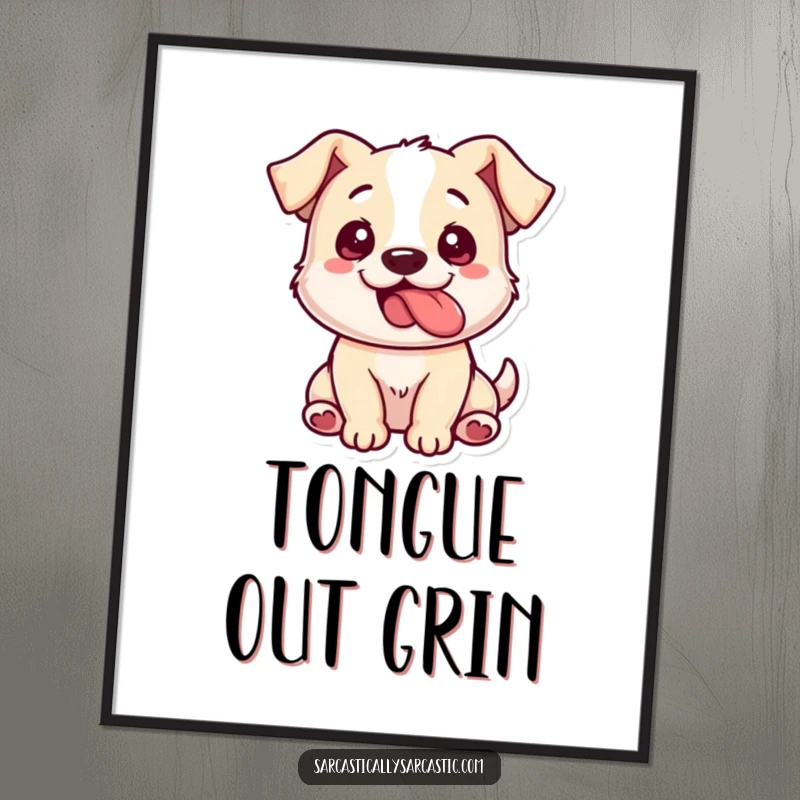 Funny Dog Digital Art Print: A dog playfully sticks its tongue out from the side, perfect for instant humorous decor.