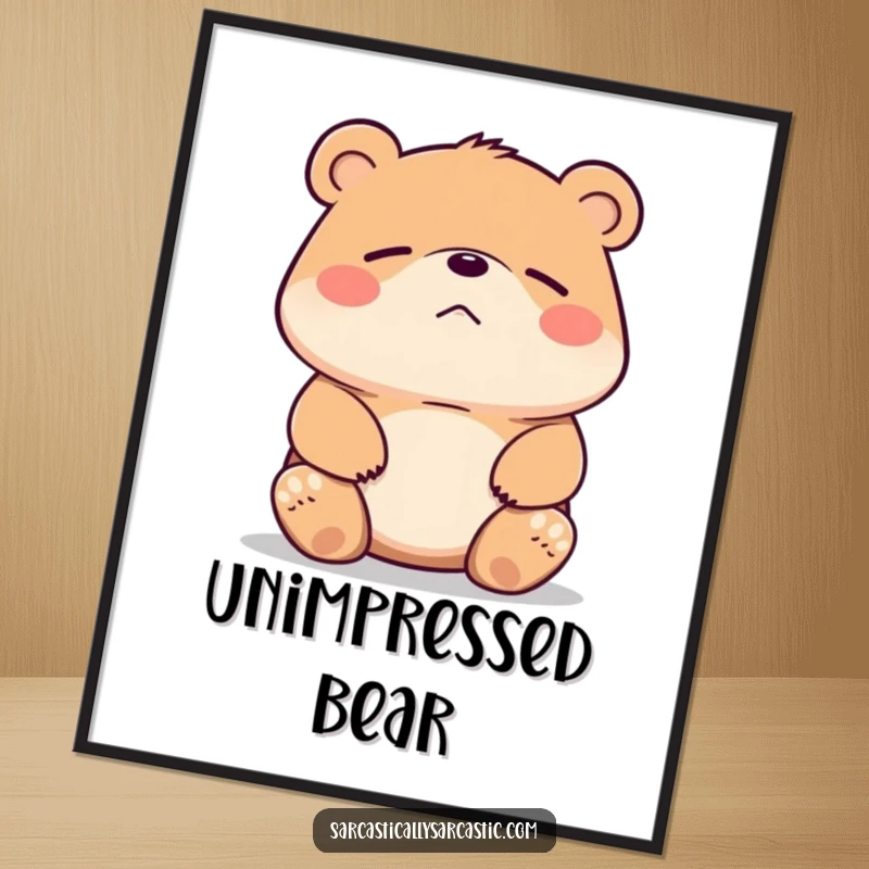 Funny bear digital art print with a bear shrugging its shoulders and a faint smirk. Instant wall decor.