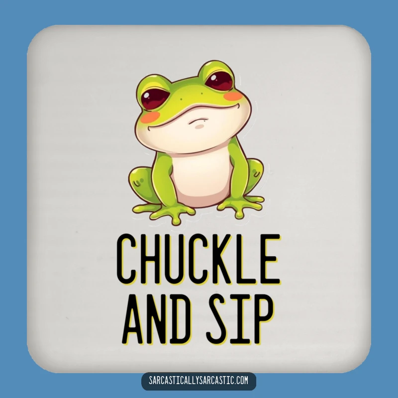 Funny Frog Chuckle Coaster: Amused Brow Raise Drinkware