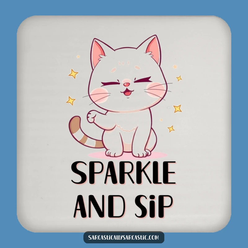 Funny Cat Coasters - Mischievous Wink Sparkle Drink Gift