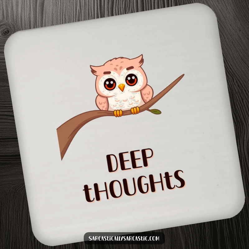 Funny owl coaster showing a curious owl peeking from behind a branch, protecting surfaces with its watchful gaze.