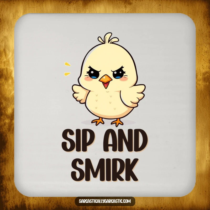 Funny Sarcastic Bird Coasters featuring a cheerful bird character, protecting surfaces with a touch of witty, sarcastic flair.