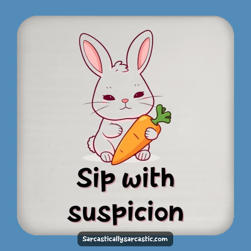 Funny Skeptical Rabbit Coaster: Eyebrow Raised Doubtful Drinkware