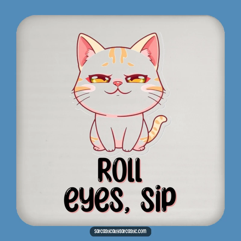 Funny Kawaii Cat Rolling Eyes Coaster Set - Exaggerated Expression Drink Protector, Humor Gift